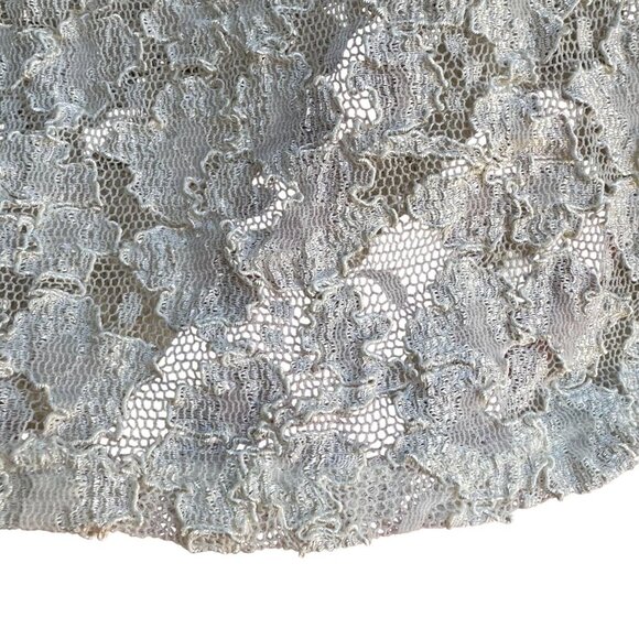 Vintage Y2K Womens Babydoll Ivory Stretch Lace Short Sleeve Semi Sheer Crop Top - Picture 4 of 7